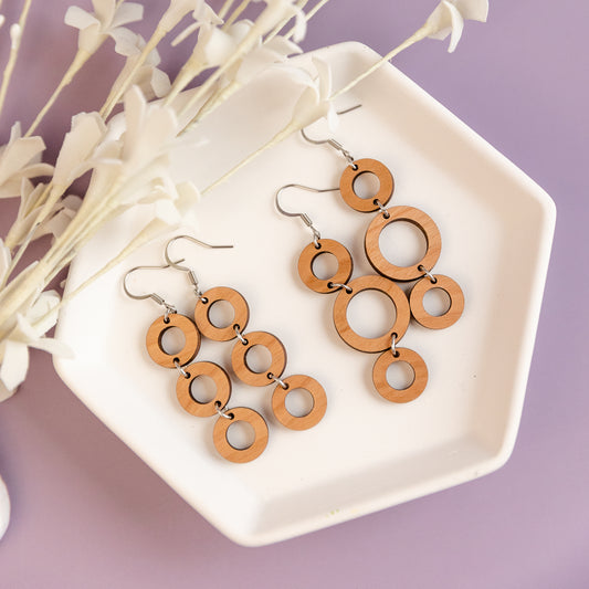 THE CIRCLE TRIO in Cherry Wood/ Lightweight Statement Earrings