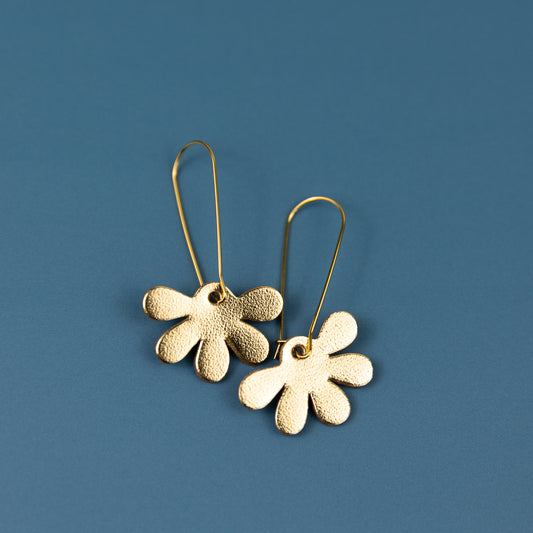 THE FLORA in Gold/ Lightweight Leather Statement Earrings