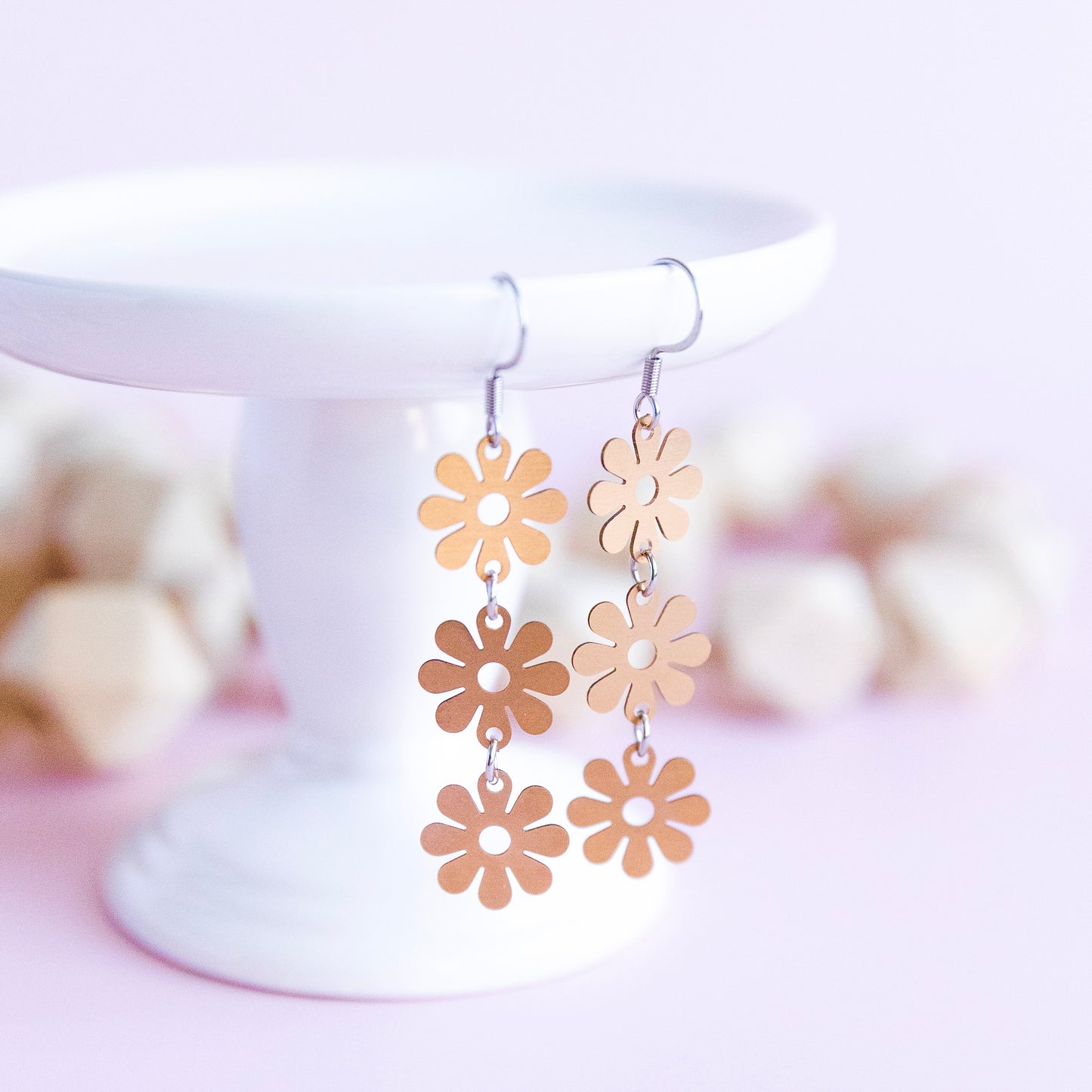 THE PRETTY DAISY TRIO in Beryllium Copper/ Lightweight Metal Statement Earrings