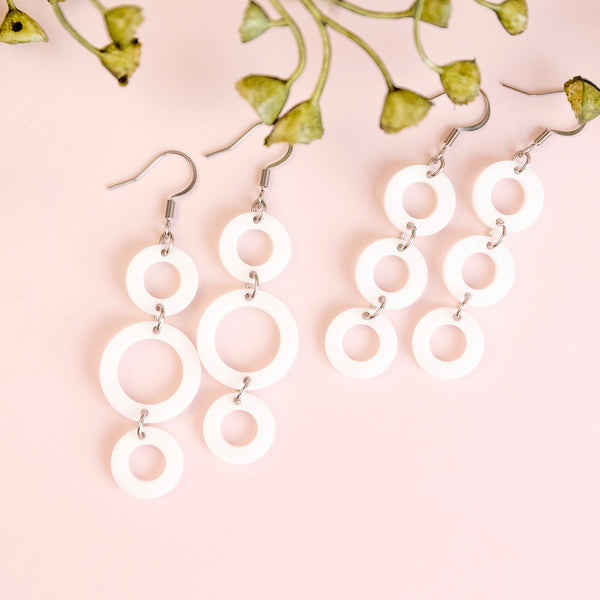 THE CIRCLE TRIO in White Acrylic/ Lightweight Statement Earrings THE CIRCLE TRIO in White Acrylic/ Lightweight Statement Earrings