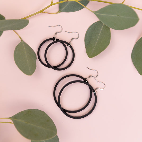 THE STAPLE HOOP in Black/ Lightweight Acrylic Statement Earrings THE STAPLE HOOP in Black/ Lightweight Acrylic Statement Earrings