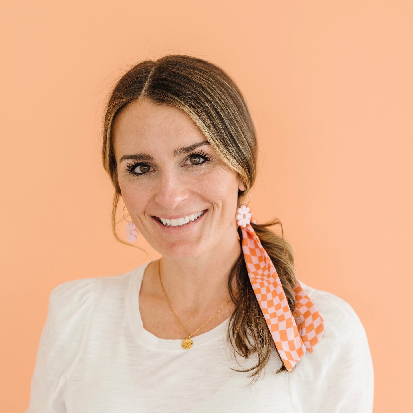 THE HAIR SCARF in Pink and Orange Wavy Checkerboard/ Statement Hair Accessory