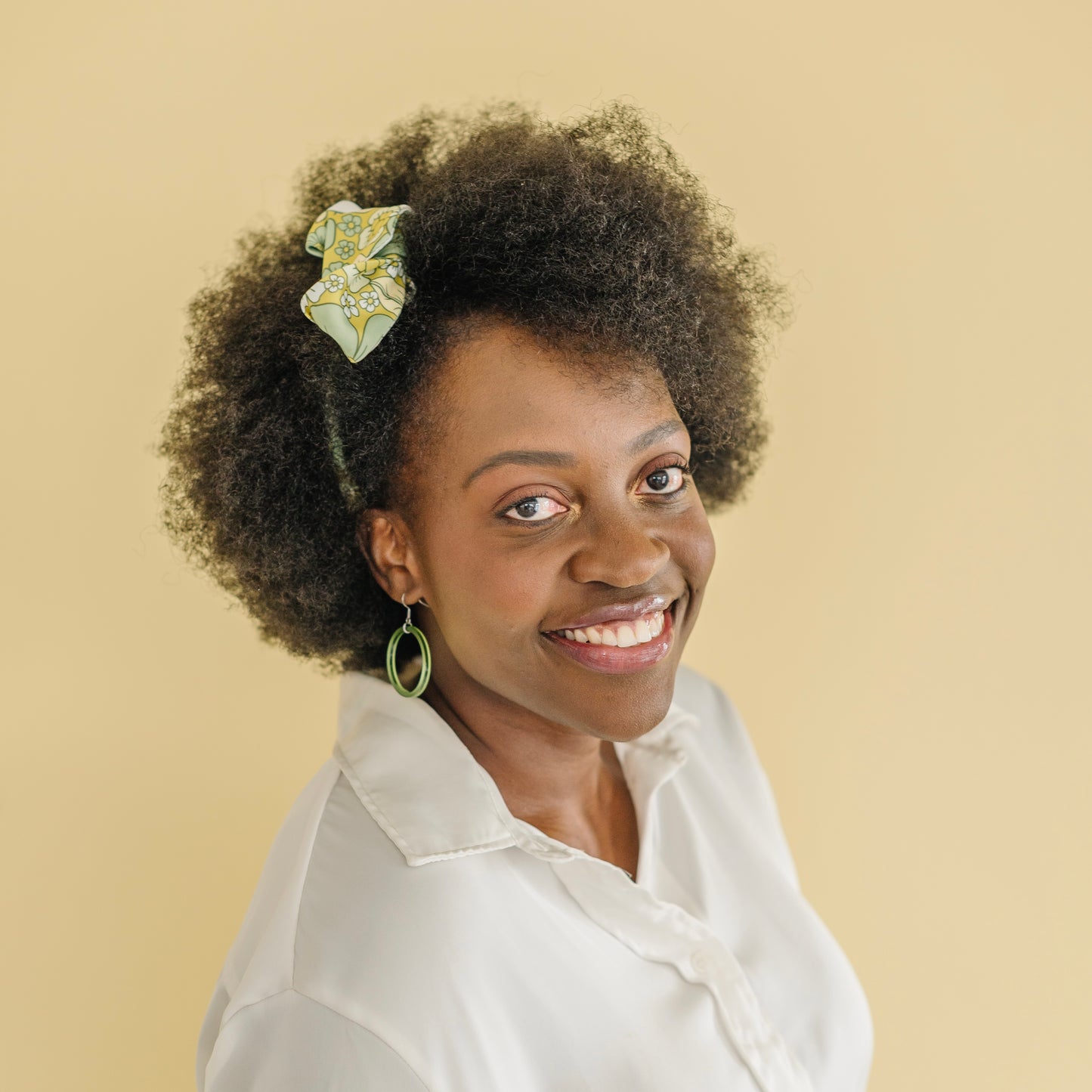 THE BEST EARRINGS/HEADBAND Gift Set in Retro Mustard Yellow & Green Floral + Hoops/ Statement Accessories