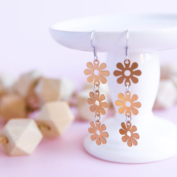 THE PRETTY DAISY TRIO in Beryllium Copper/ Lightweight Metal Statement Earrings THE PRETTY DAISY TRIO in Beryllium Copper/ Lightweight Metal Statement Earrings