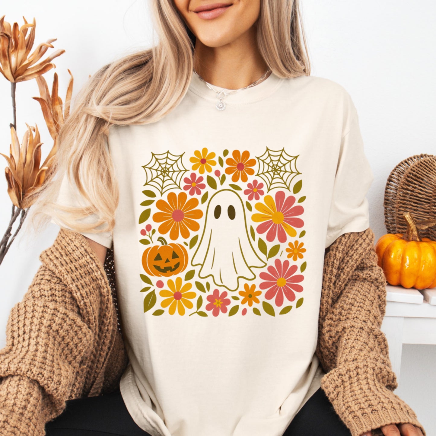 Retro Floral Cream Ghost Comfort Colors Tee