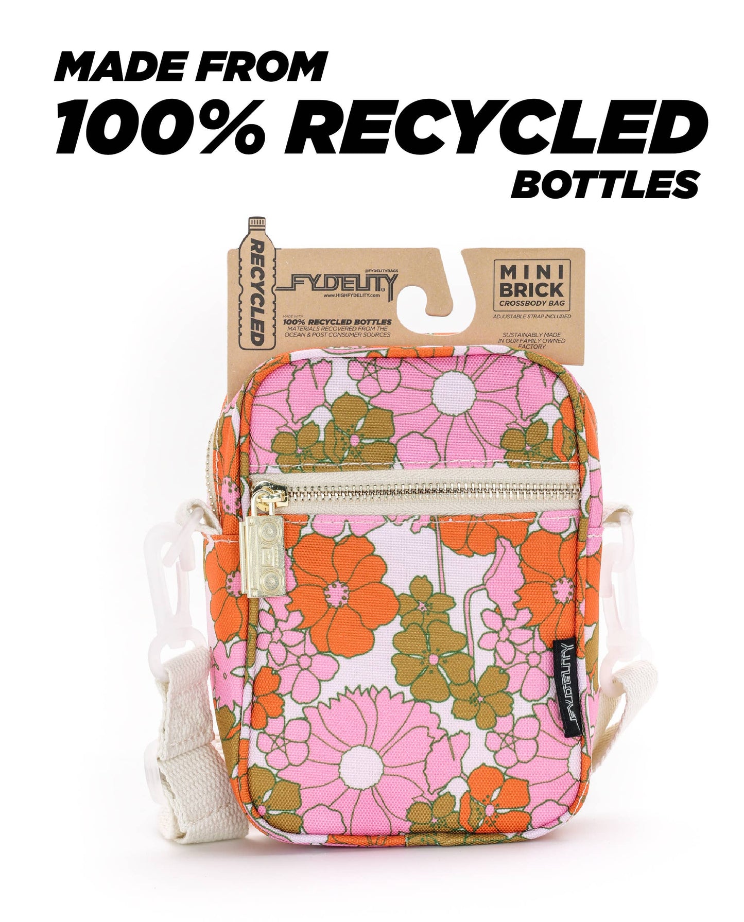 Floral Orange & Pink Mini Brick Bag Recycled RPET