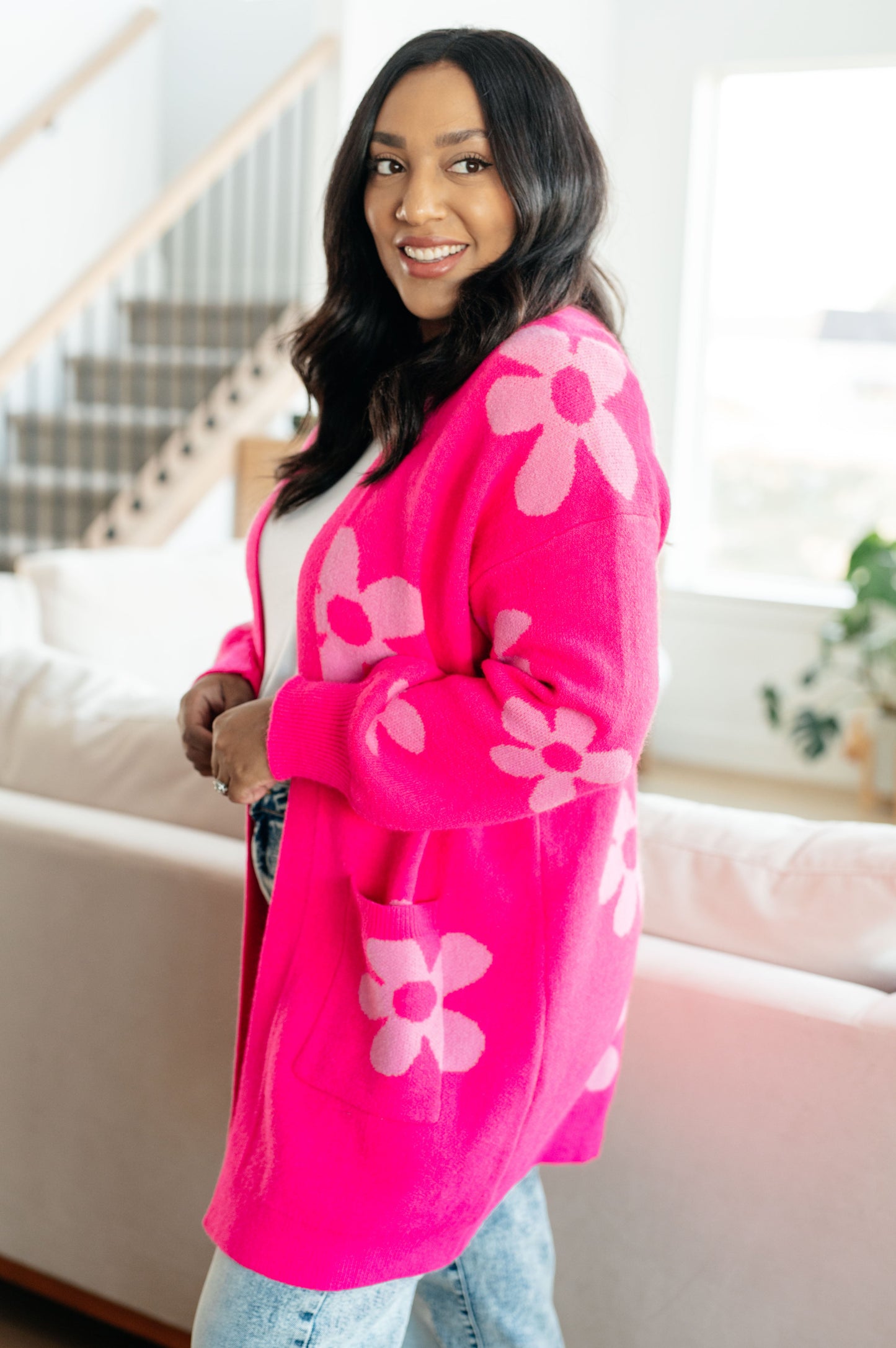 Daisies Forever Floral Cardigan in Pink
