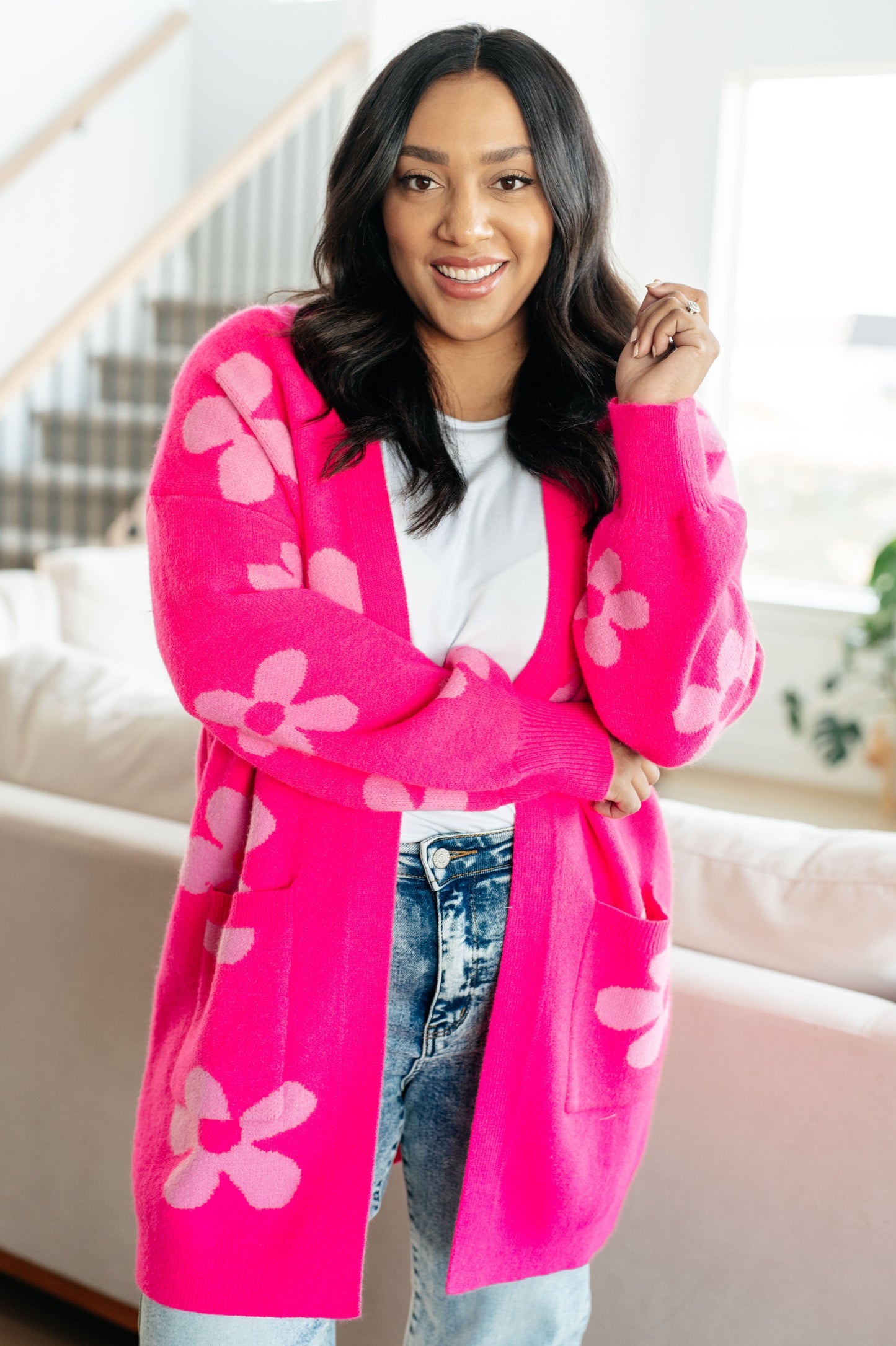 Daisies Forever Floral Cardigan in Pink