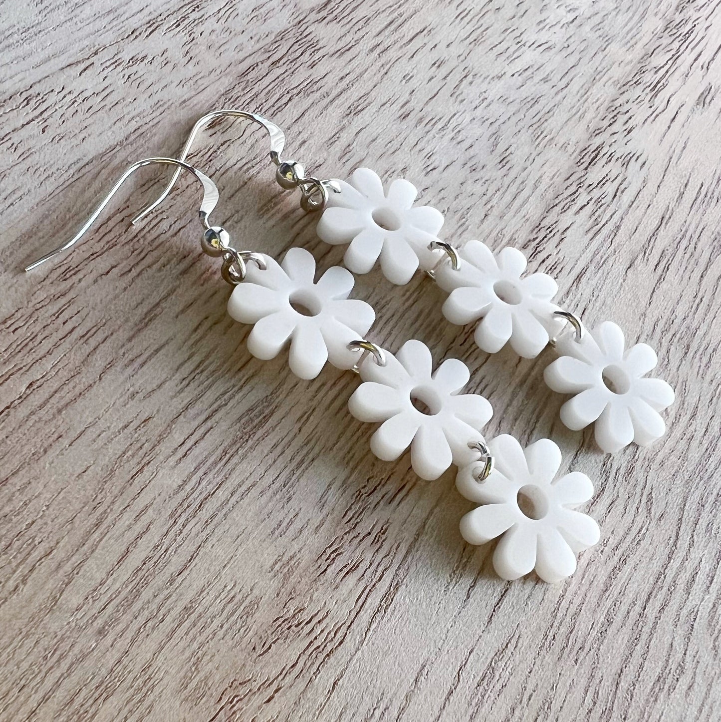 60s 70s White Daisy Floral Retro Flower Power Hippie Vintage inspired Statement Earrings with Sterling Silver Finishes