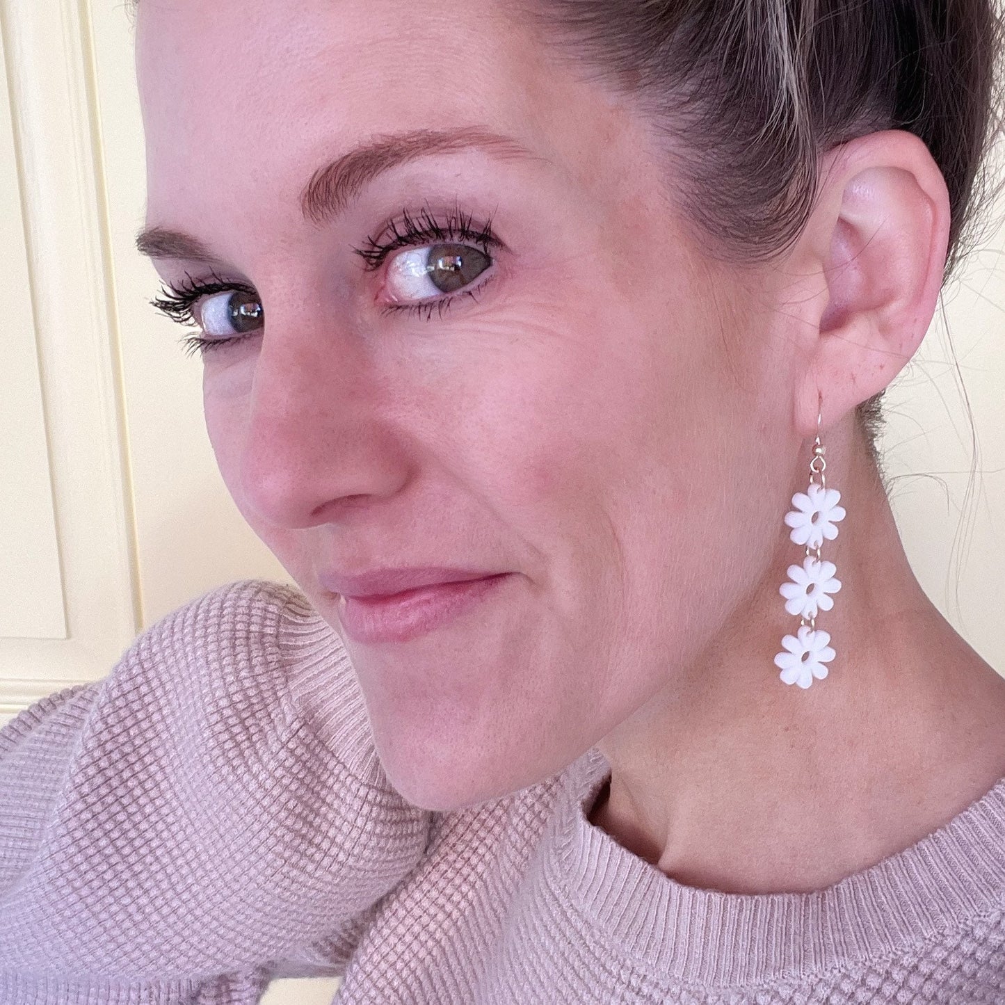 60s 70s White Daisy Floral Retro Flower Power Hippie Vintage inspired Statement Earrings with Sterling Silver Finishes