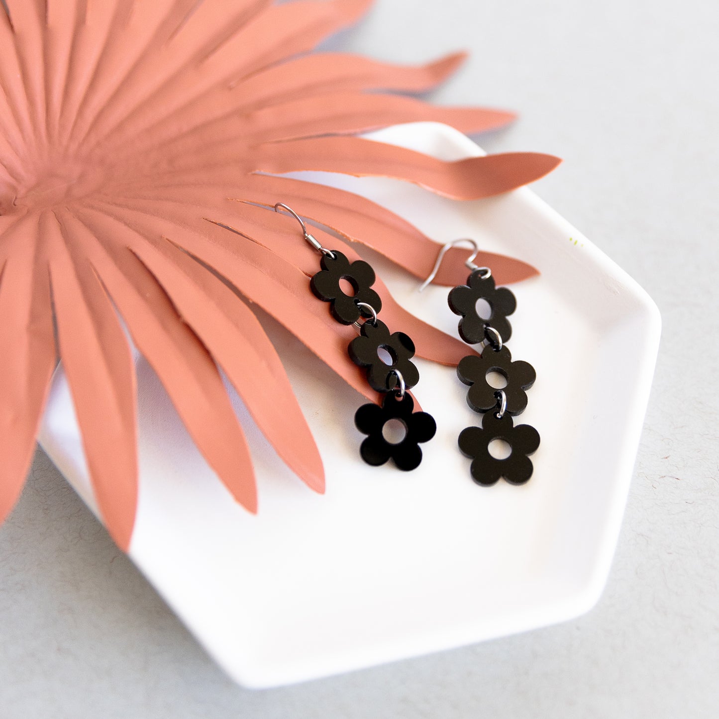 THE DAISY TRIO in Black Acrylic/ Lightweight Statement Earrings