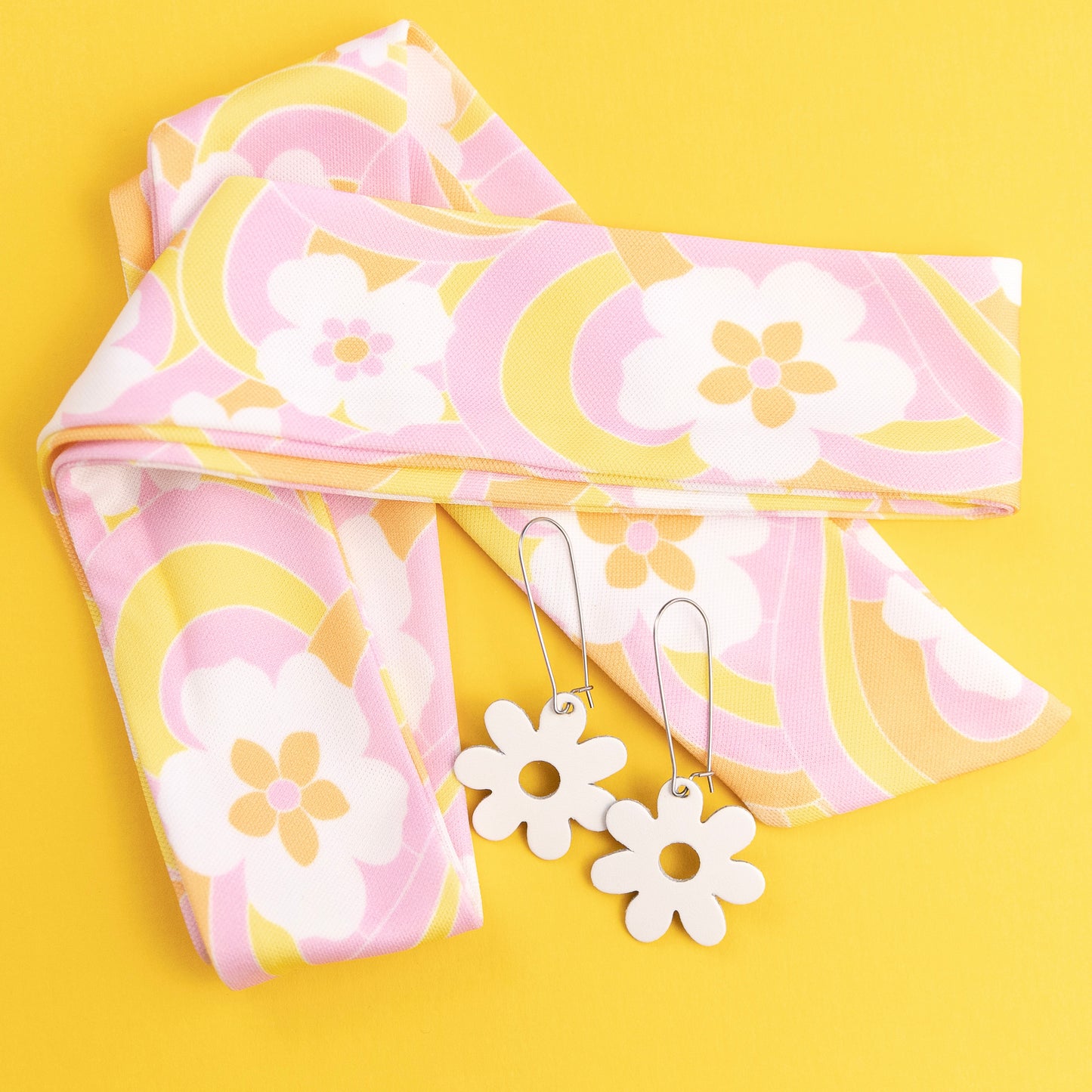 THE BEST EARRINGS/HEADBAND in California Dreaming + White Leather Flower Drops/ Statement Accessories