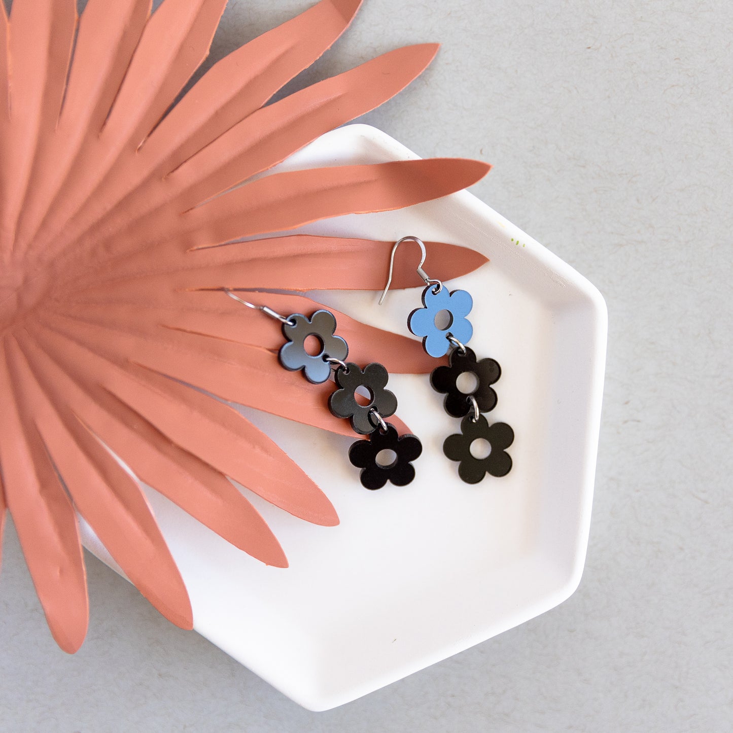 THE DAISY TRIO in Black Acrylic/ Lightweight Statement Earrings