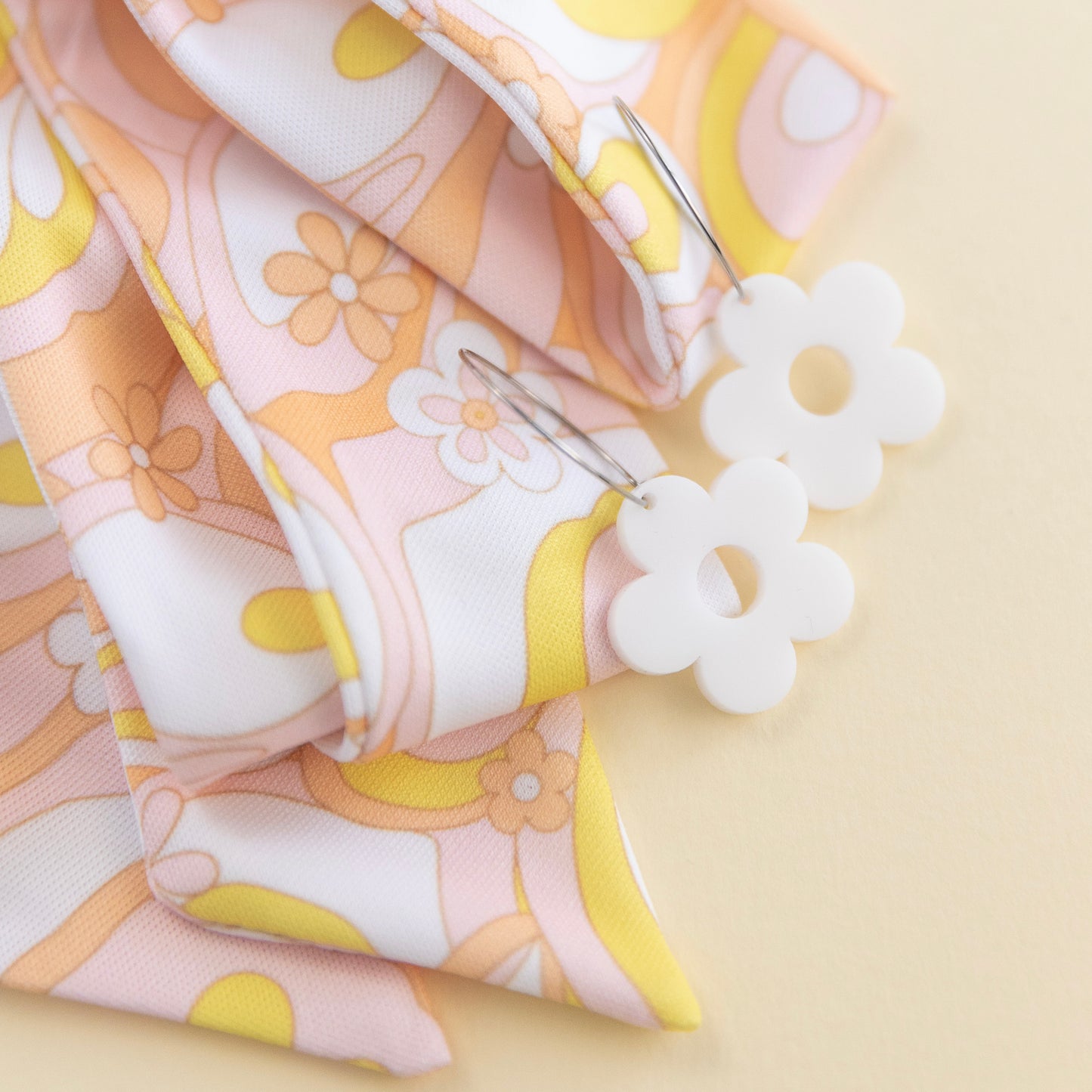 THE BEST EARRINGS/HEADBAND in Daisy Paisley + White Daisy Hoops/ Statement Accessories