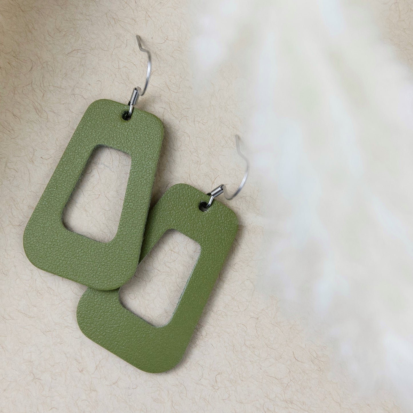 THE JUDY in Olive Green/ Lightweight Leather Statement Earrings