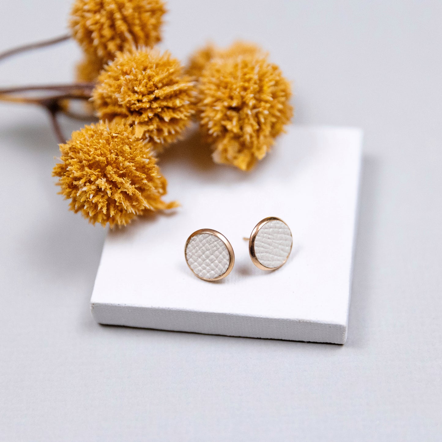 THE STUD in Cream Iridescent/ Leather Statement Earrings
