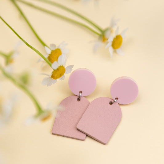 THE ARCH DANGLE in Pink/ Lightweight Leather Statement Earrings
