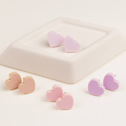 THE CANDY HEART STUD in Pink & Purple/ Lightweight Acrylic Statement Earrings