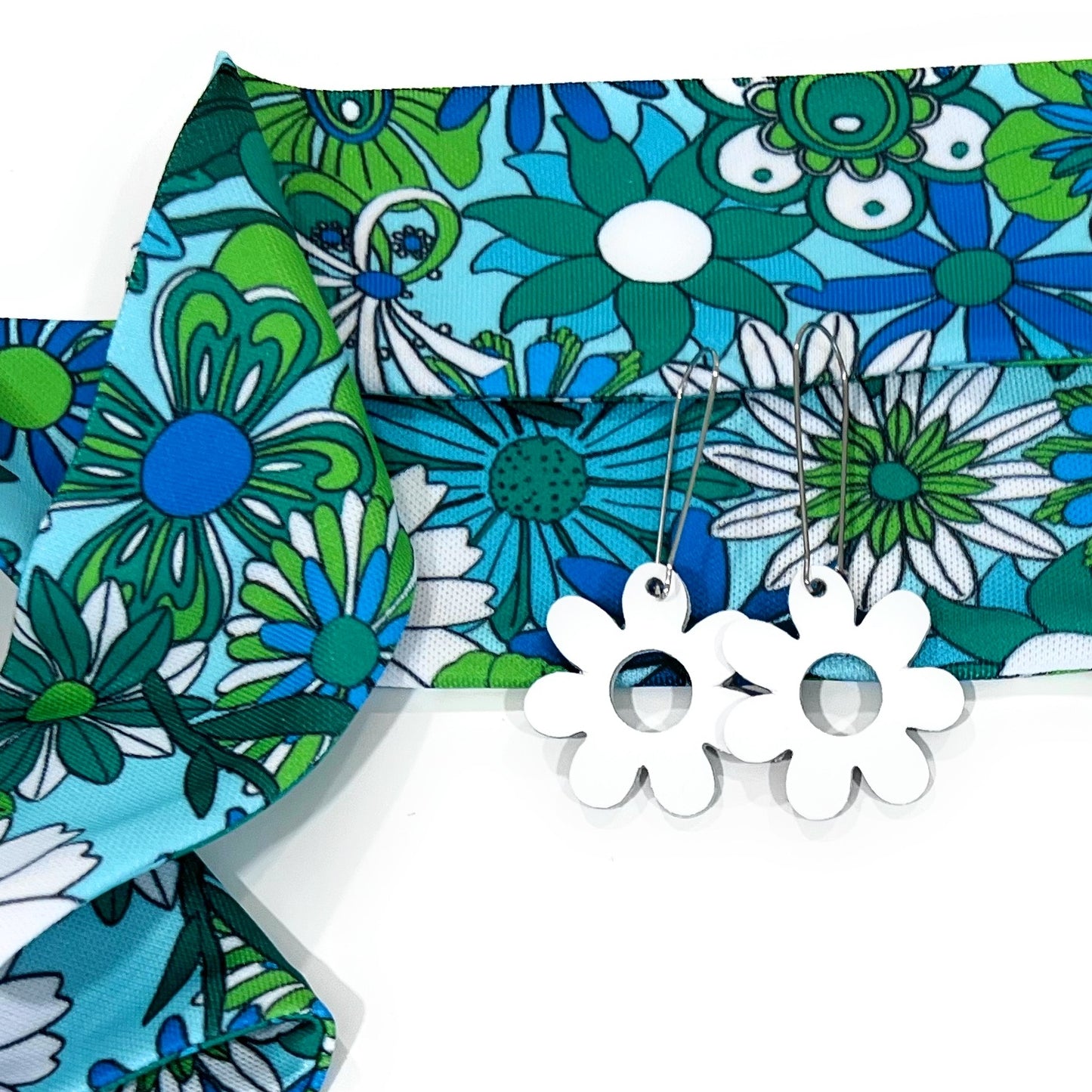 THE BEST EARRINGS/HEADBAND SET in Retro Garden Green & Blue