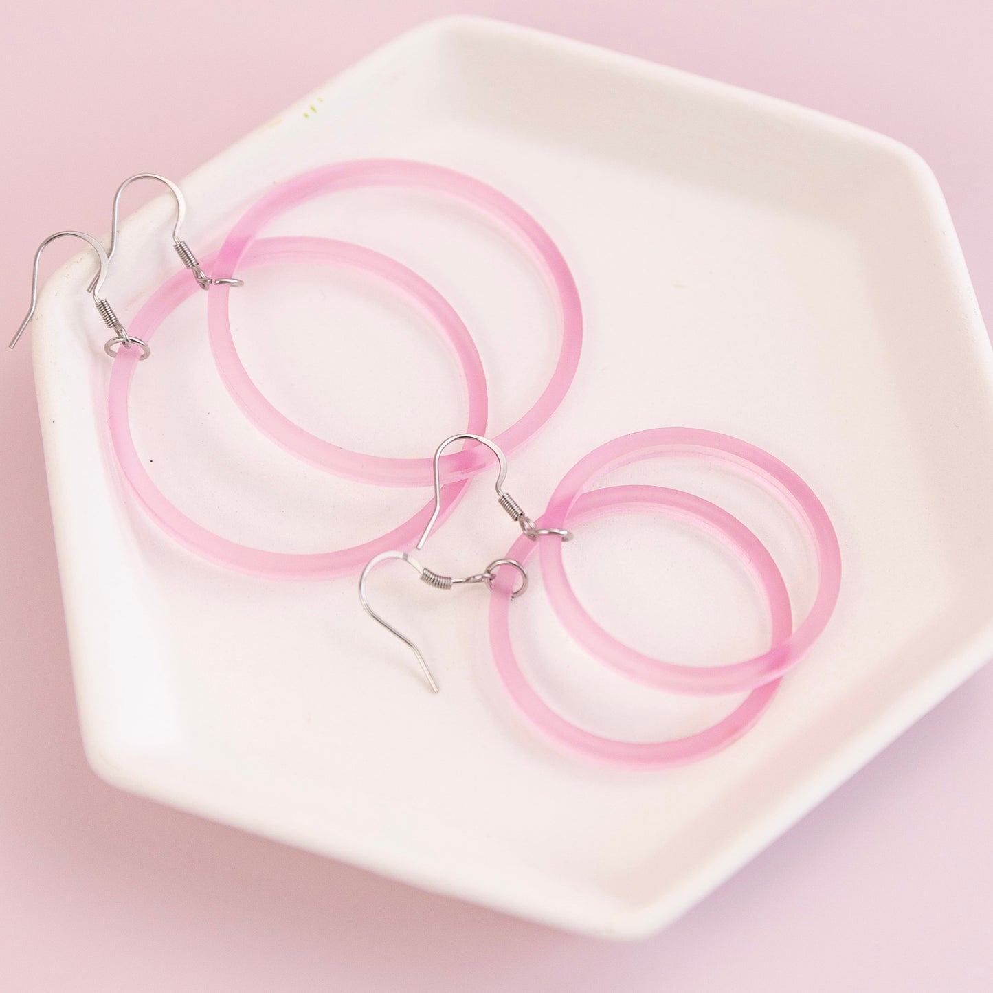 THE STAPLE HOOP in Sheer Pink Ice/ Lightweight Acrylic Statement Earrings