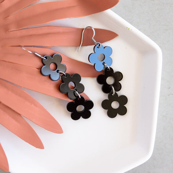 THE DAISY TRIO in Black Acrylic/ Lightweight Statement Earrings THE DAISY TRIO in Black Acrylic/ Lightweight Statement Earrings