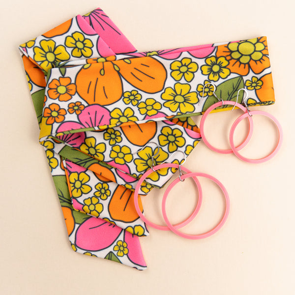 THE BEST EARRINGS/HEADBAND in Nostalgic Floral + Pink Hoops/ Statement Accessories THE BEST EARRINGS/HEADBAND in Nostalgic Floral + Pink Hoops/ Statement Accessories