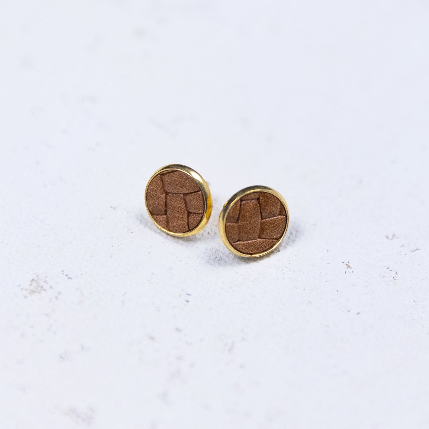THE STUD in Woven Brown/ Genuine Leather Statement Earrings