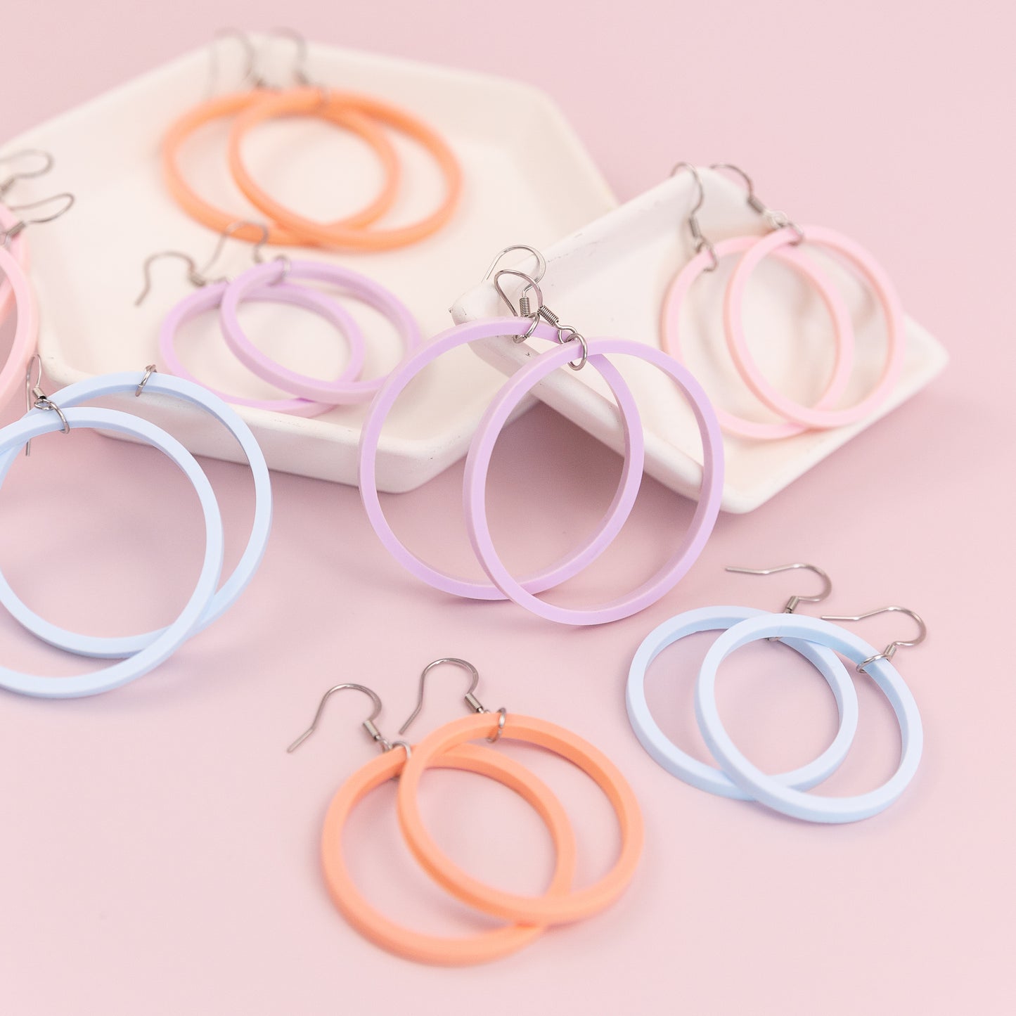 THE STAPLE HOOP in Pink/ Lightweight Acrylic Statement Earrings