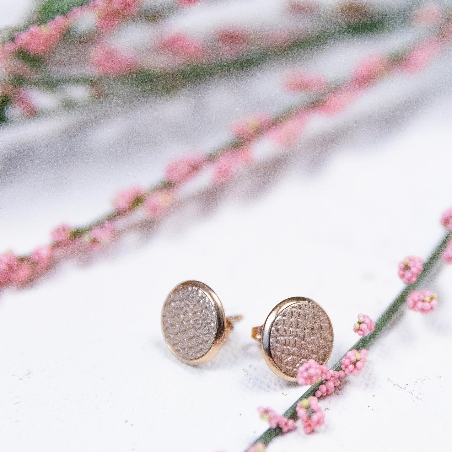 THE STUD in Champagne/ Leather Statement Earrings