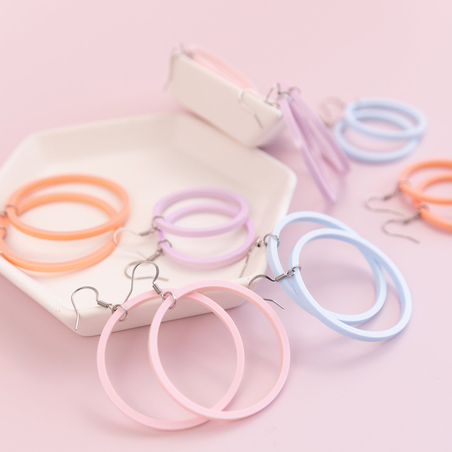 THE STAPLE HOOP in Pink/ Lightweight Acrylic Statement Earrings