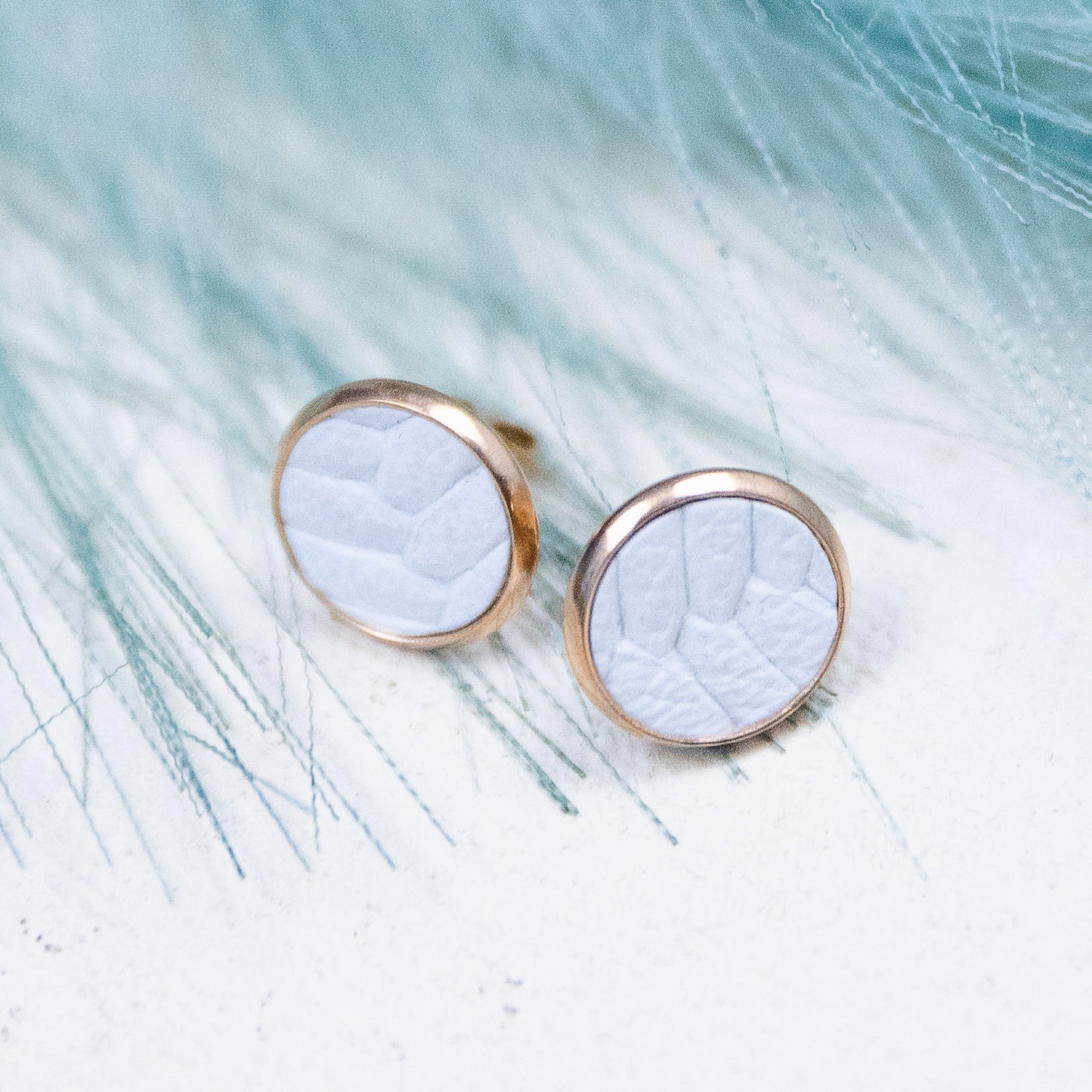 THE BRAIDED STUD in White/ Genuine Leather Statement Earrings