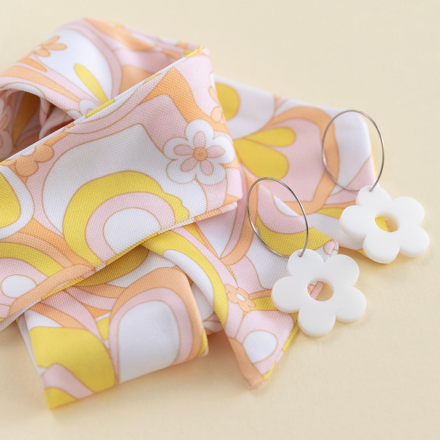 THE BEST EARRINGS/HEADBAND in Daisy Paisley + White Daisy Hoops/ Statement Accessories