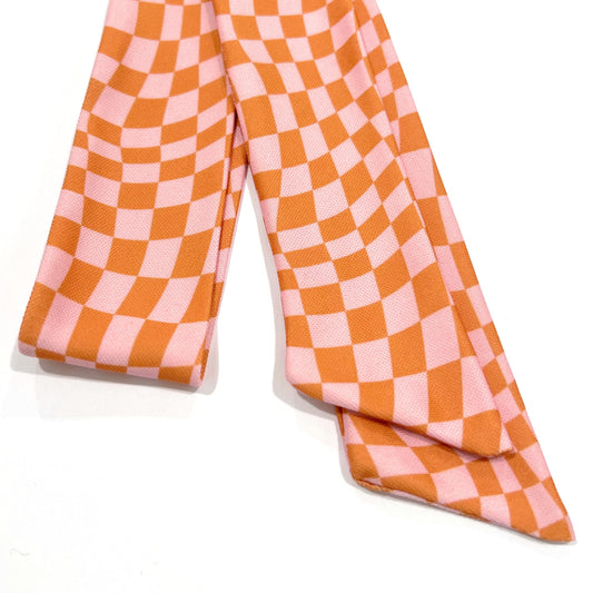 THE HEADBAND in Orange & Pink Wavy Checkerboard