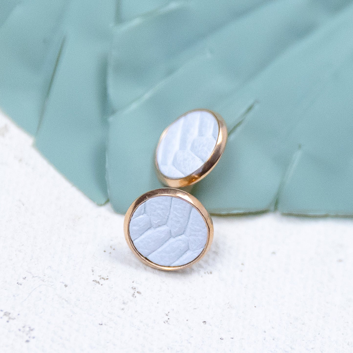 THE BRAIDED STUD in White/ Genuine Leather Statement Earrings