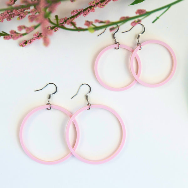 THE STAPLE HOOP in Pink/ Lightweight Acrylic Statement Earrings THE STAPLE HOOP in Pink/ Lightweight Acrylic Statement Earrings