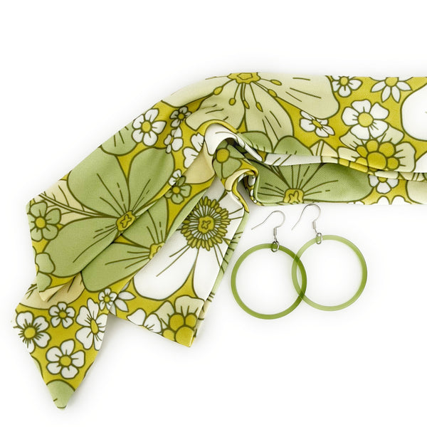 THE BEST EARRINGS/HEADBAND Gift Set in Retro Mustard Yellow & Green Floral + Hoops/ Statement Accessories THE BEST EARRINGS/HEADBAND Gift Set in Retro Mustard Yellow & Green Floral + Hoops/ Statement Accessories