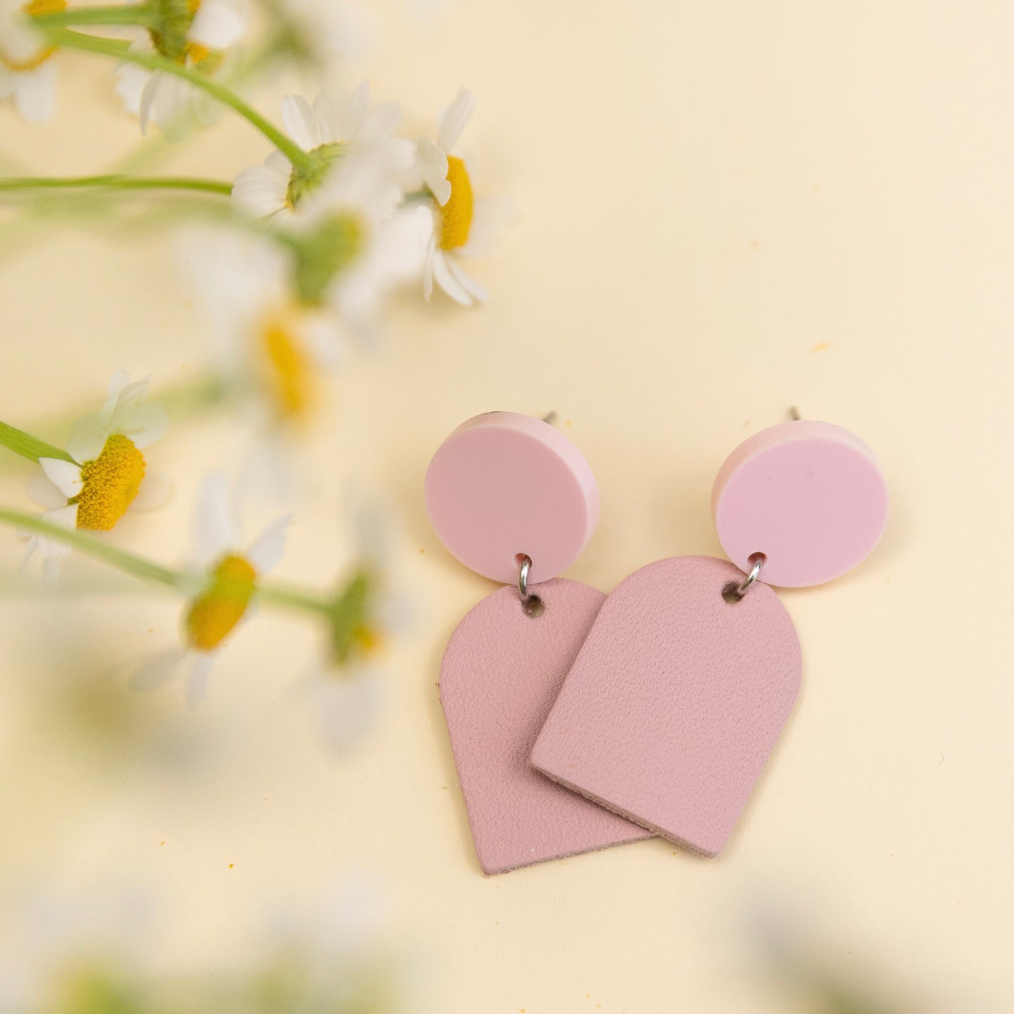 THE ARCH DANGLE in Pink/ Lightweight Leather Statement Earrings