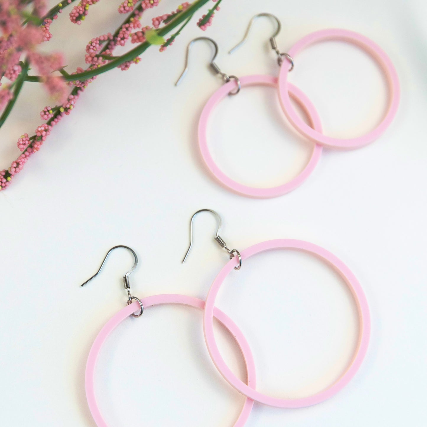 THE STAPLE HOOP in Pink/ Lightweight Acrylic Statement Earrings
