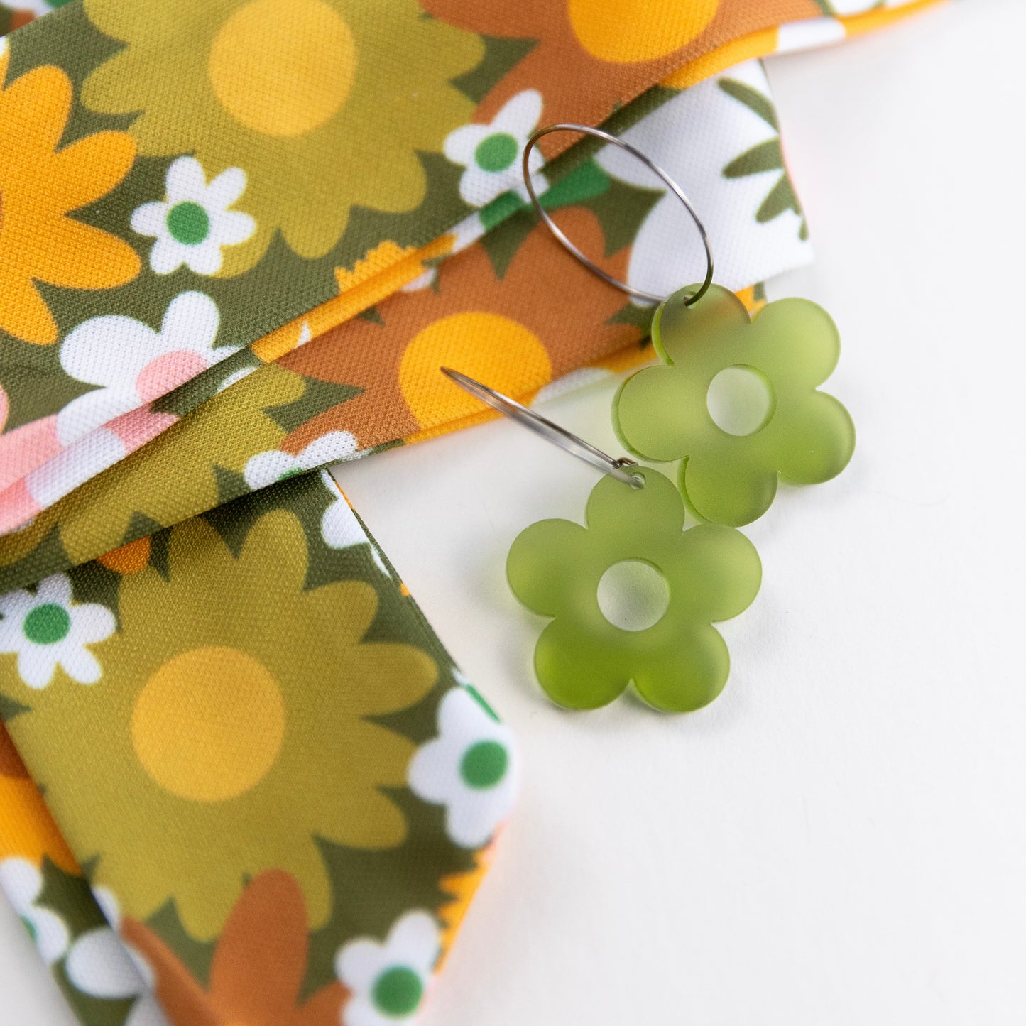 THE BEST EARRINGS/HEADBAND in 60s Retro Daisy + Green Daisy Hoops/ Statement Accessories