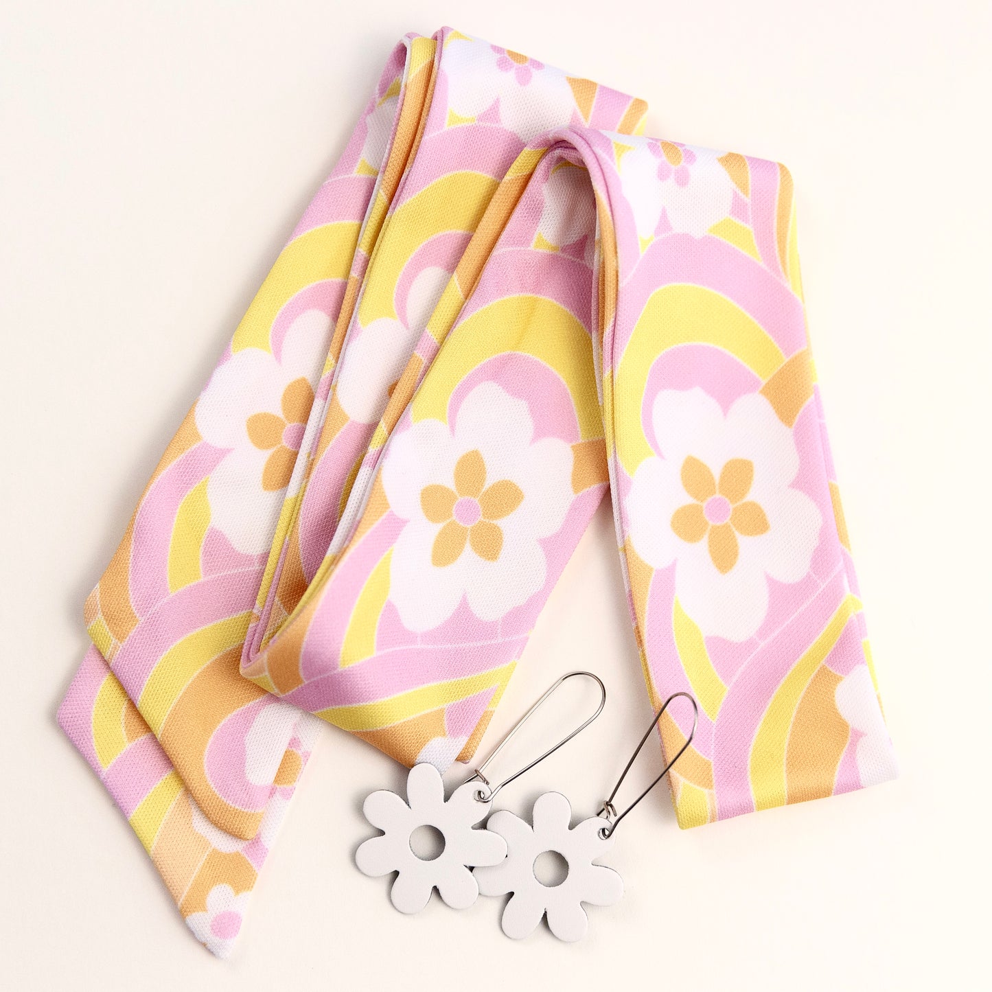 THE BEST EARRINGS/HEADBAND in California Dreaming + White Leather Flower Drops/ Statement Accessories