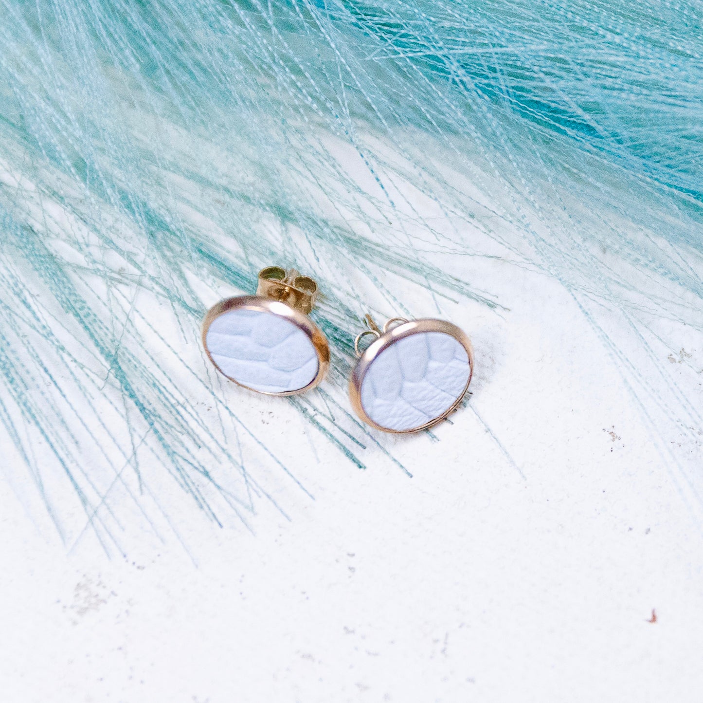 THE BRAIDED STUD in White/ Genuine Leather Statement Earrings
