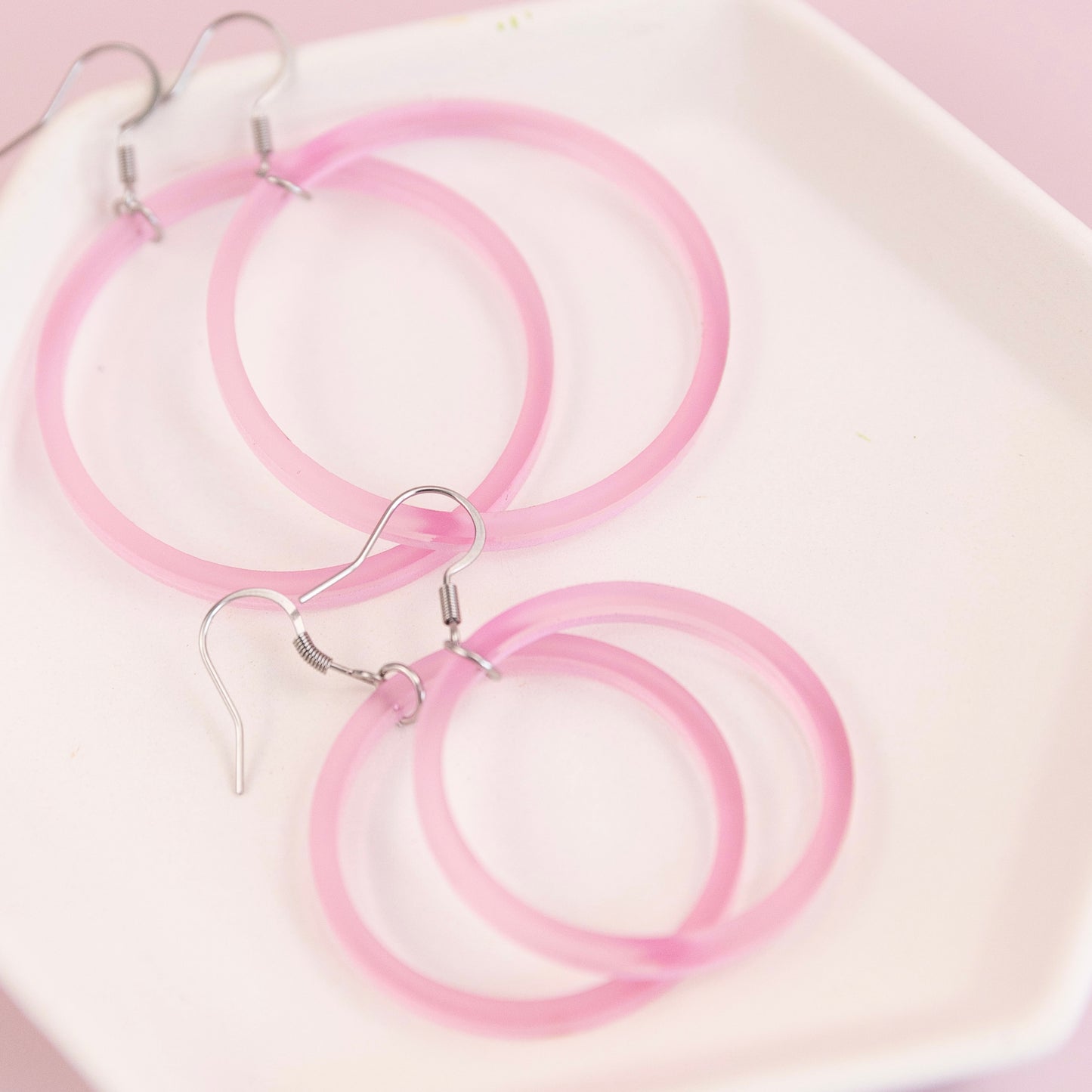 THE STAPLE HOOP in Sheer Pink Ice/ Lightweight Acrylic Statement Earrings