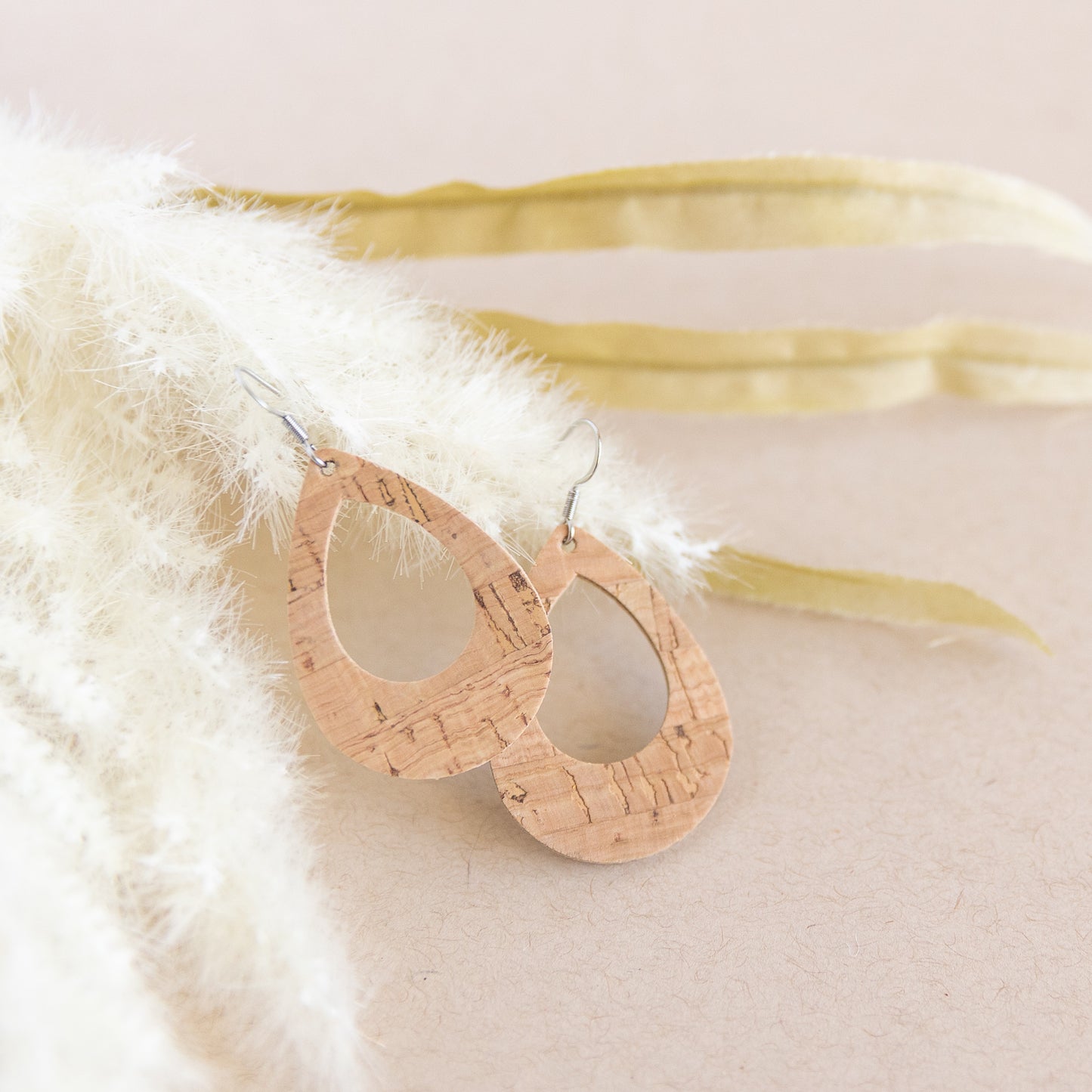 THE OPEN TEARDROP in Natural Cork/ Lightweight Statement Earrings