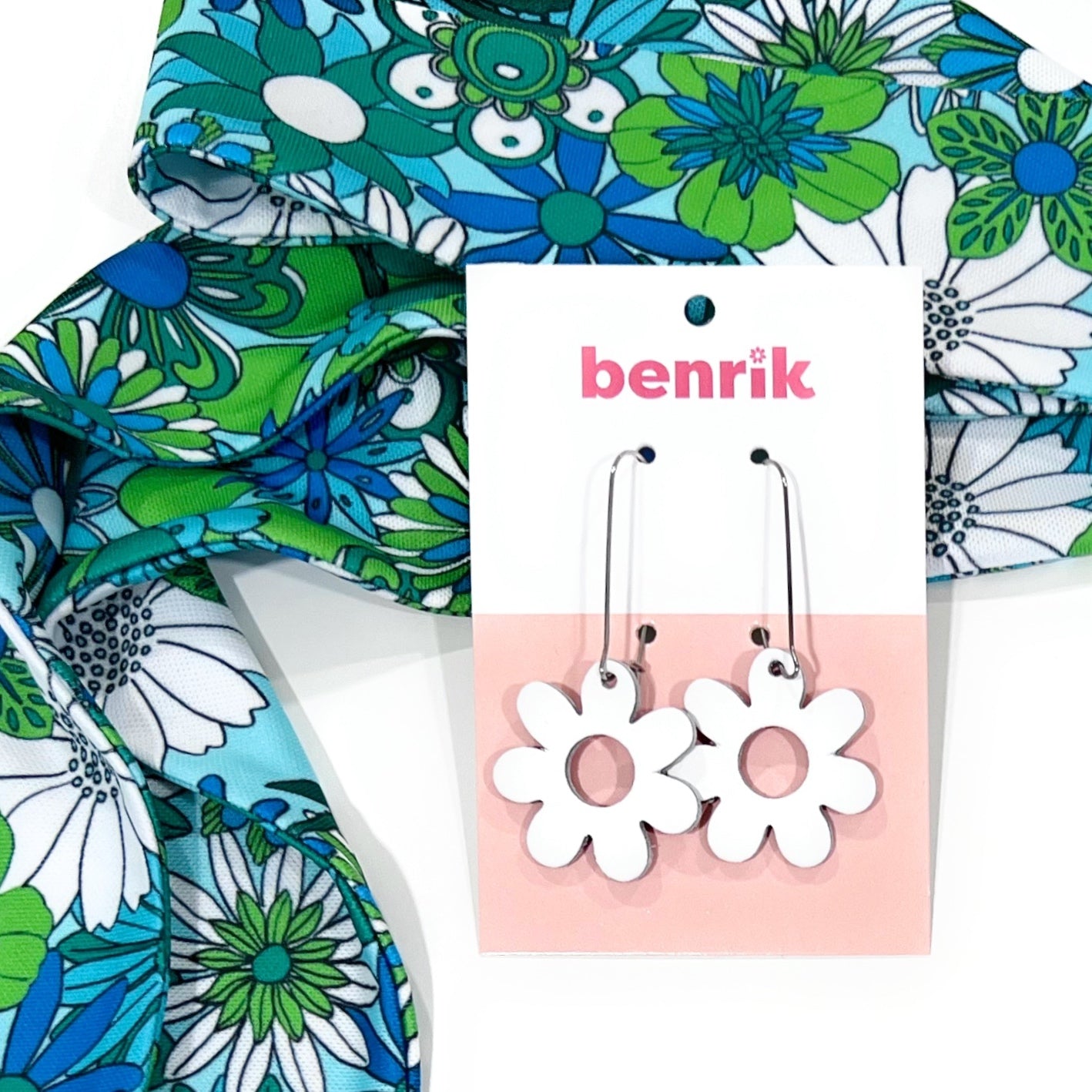 THE BEST EARRINGS/HEADBAND SET in Retro Garden Green & Blue