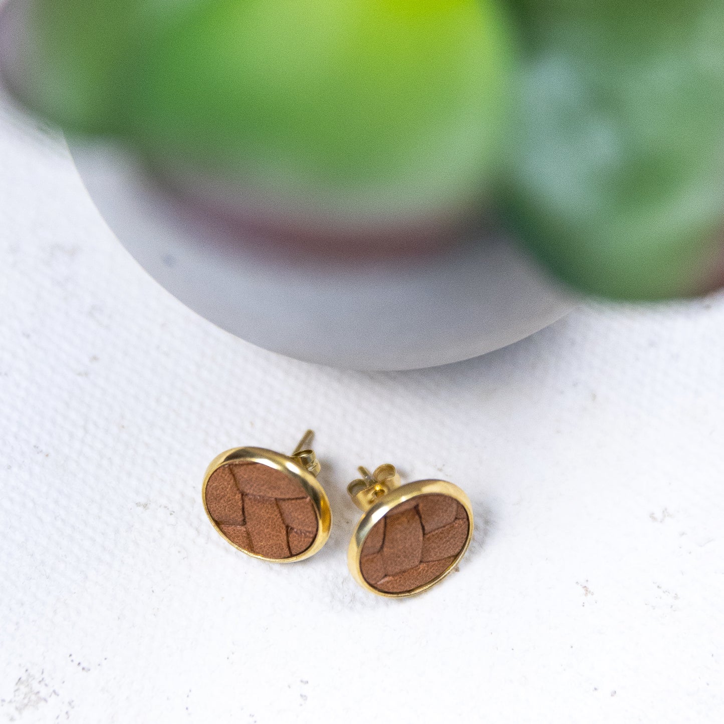 THE STUD in Woven Brown/ Genuine Leather Statement Earrings