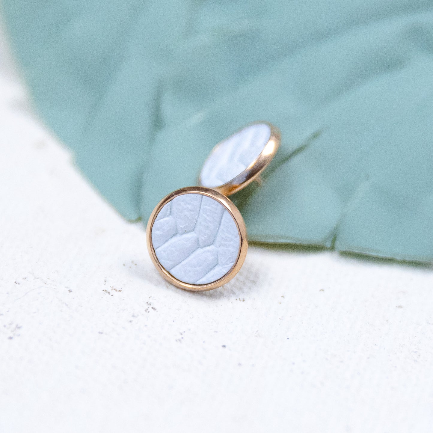 THE BRAIDED STUD in White/ Genuine Leather Statement Earrings