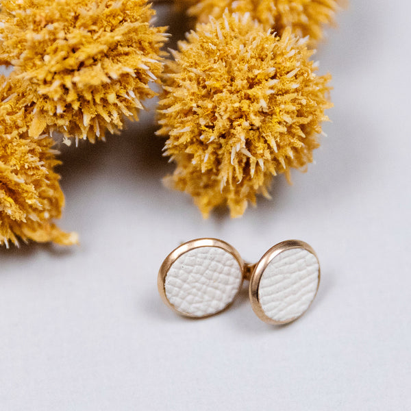 THE STUD in Cream Iridescent/ Leather Statement Earrings THE STUD in Cream Iridescent/ Leather Statement Earrings