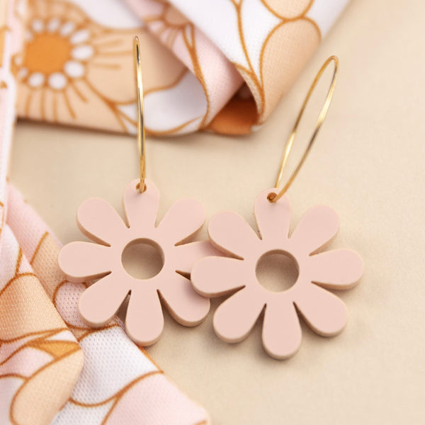 THE PRETTY DAISY HOOP in Nude Blush/ Acrylic Statement Earrings THE PRETTY DAISY HOOP in Nude Blush/ Acrylic Statement Earrings