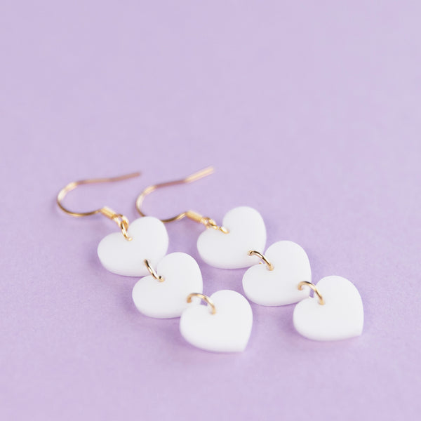 THE HEARTS TRIO in Pink White + Gold/ Lightweight Acrylic Statement Earrings THE HEARTS TRIO in Pink White + Gold/ Lightweight Acrylic Statement Earrings