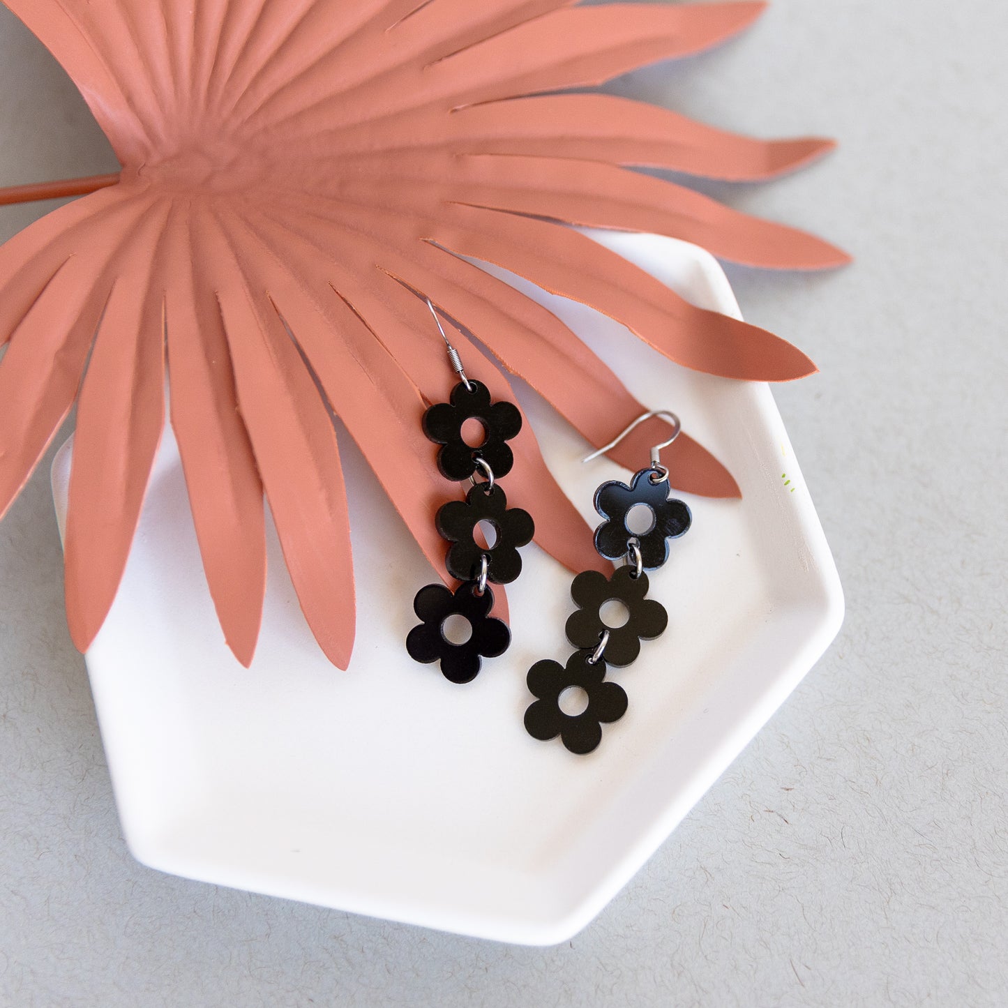 THE DAISY TRIO in Black Acrylic/ Lightweight Statement Earrings
